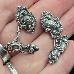 Antique Victorian Sterling Repousse Cufflinks Engraved "R"